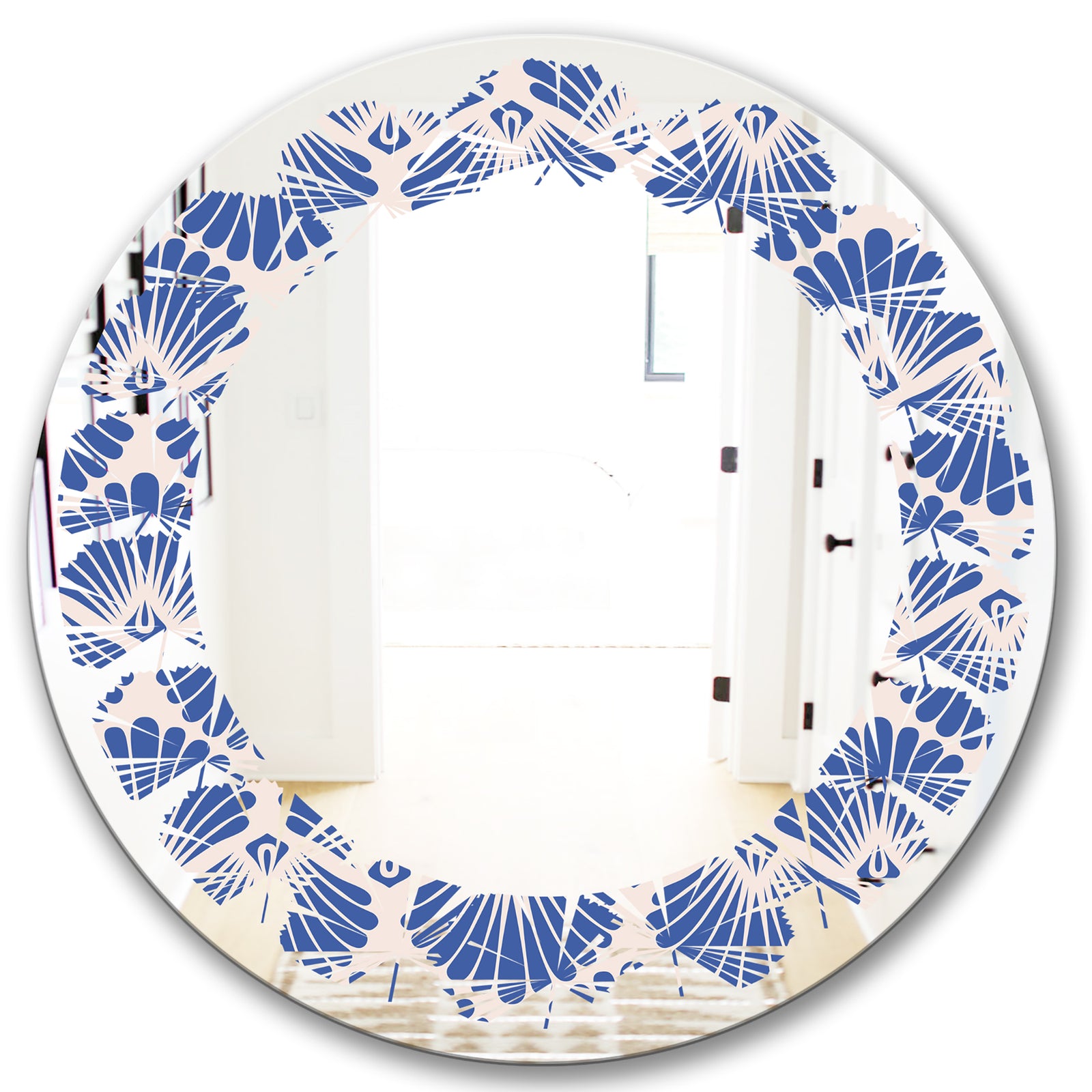 Retro Blue Waves - Modern Round or Oval Wall Mirror - Leaves
