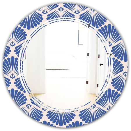 Retro Blue Waves - Modern Round or Oval Wall Mirror - Triple C