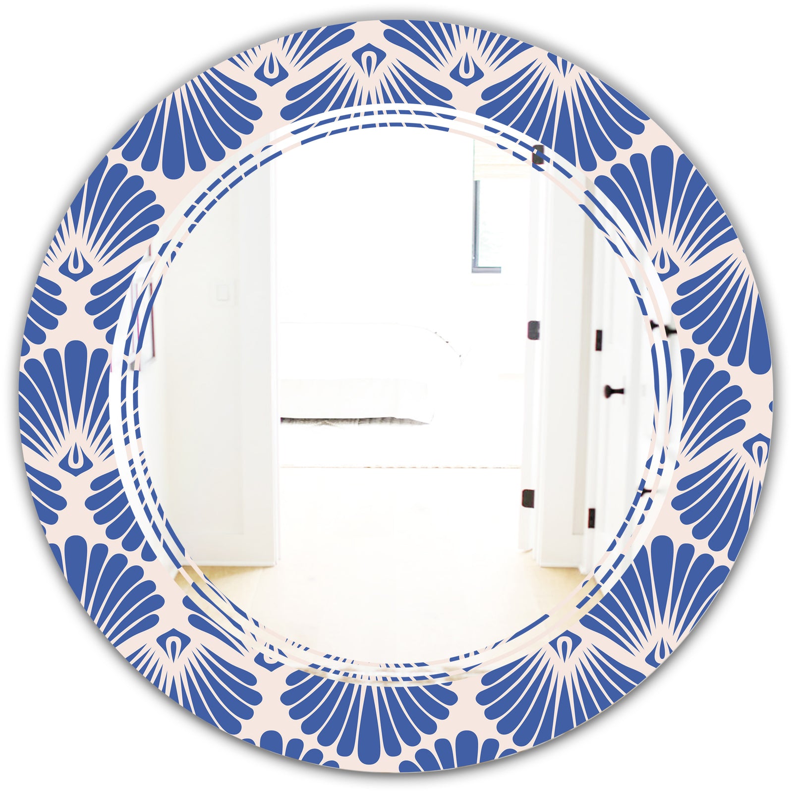 Retro Blue Waves - Modern Round or Oval Wall Mirror - Triple C