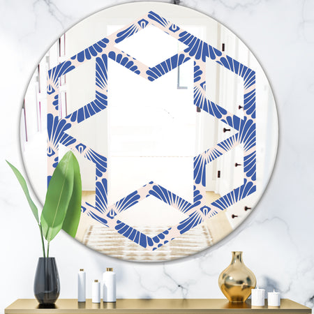 Retro Blue Waves - Modern Round or Oval Wall Mirror - Hexagon Star