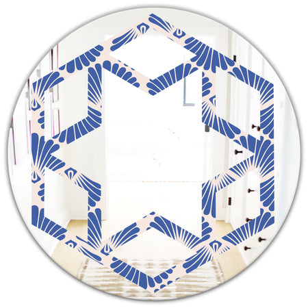 Retro Blue Waves - Modern Round or Oval Wall Mirror - Hexagon Star