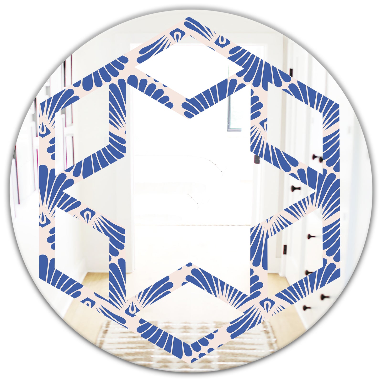 Retro Blue Waves - Modern Round or Oval Wall Mirror - Hexagon Star