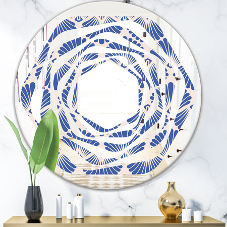 Retro Blue Waves - Modern Round or Oval Wall Mirror - Whirl