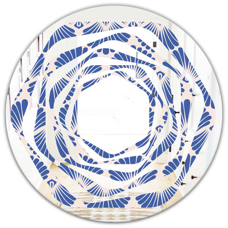 Retro Blue Waves - Modern Round or Oval Wall Mirror - Whirl