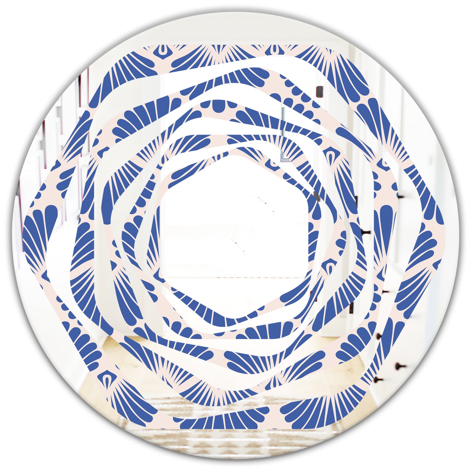 Retro Blue Waves - Modern Round or Oval Wall Mirror - Whirl
