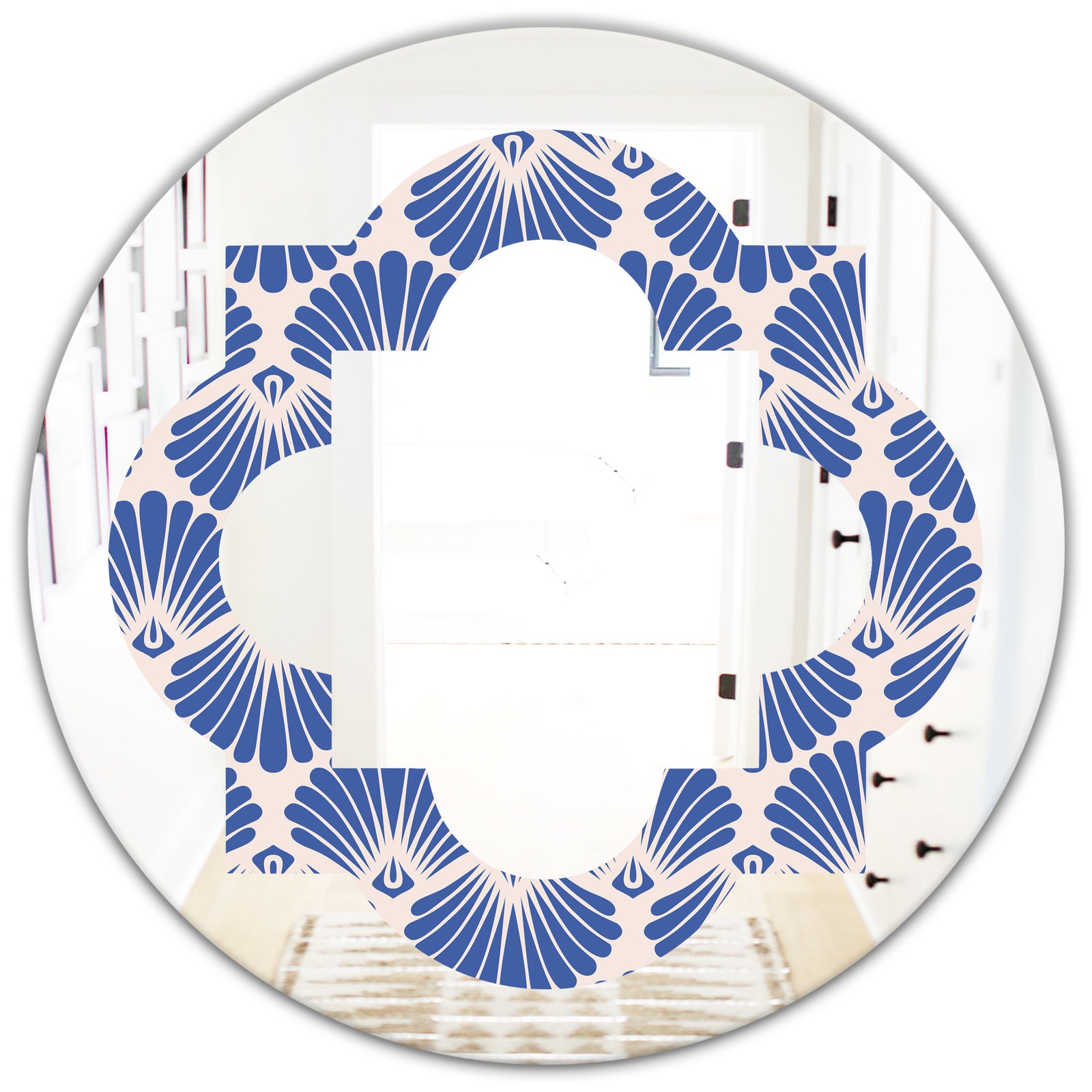 Retro Blue Waves - Modern Round or Oval Wall Mirror - Quatrefoil