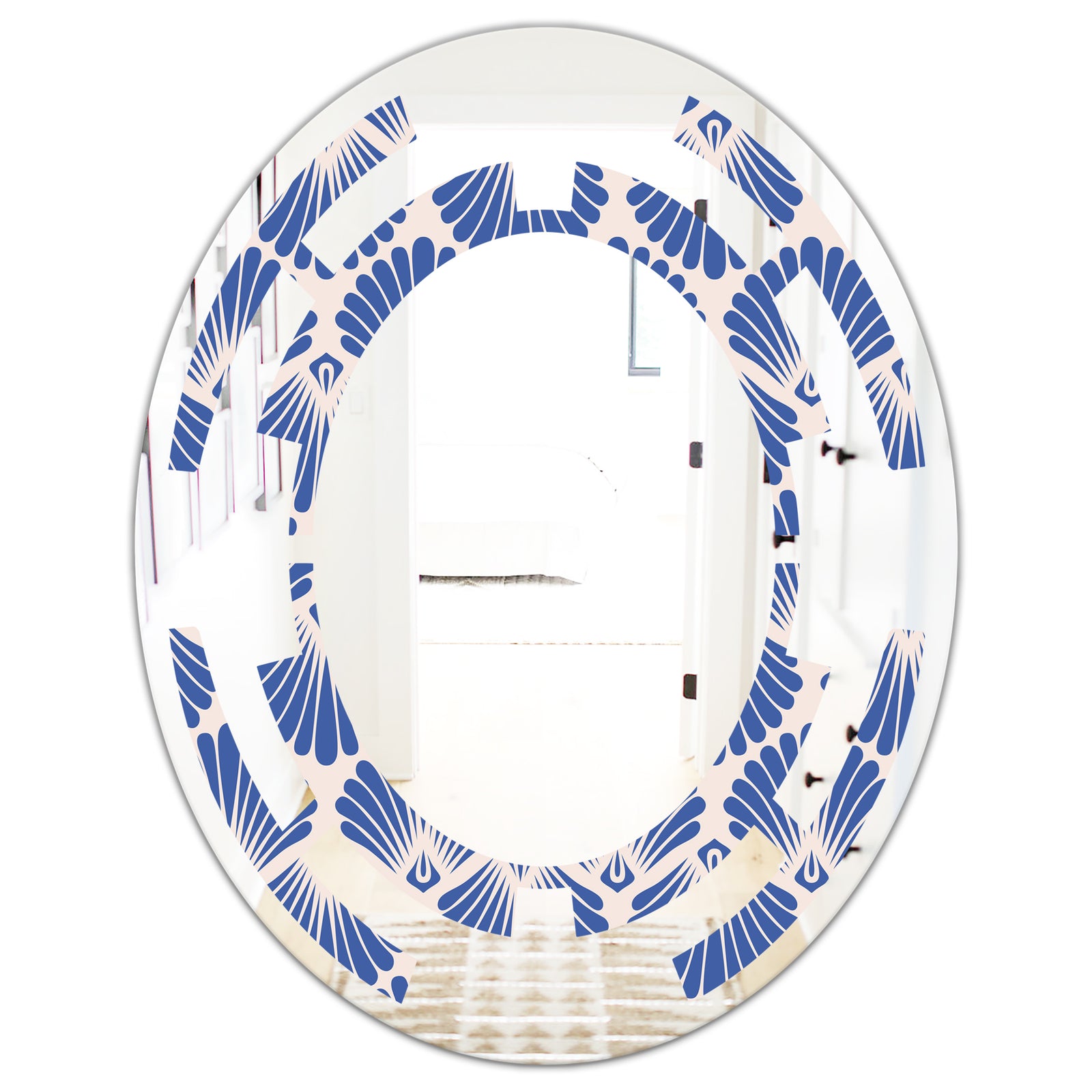 Retro Blue Waves - Modern Round or Oval Wall Mirror - Space