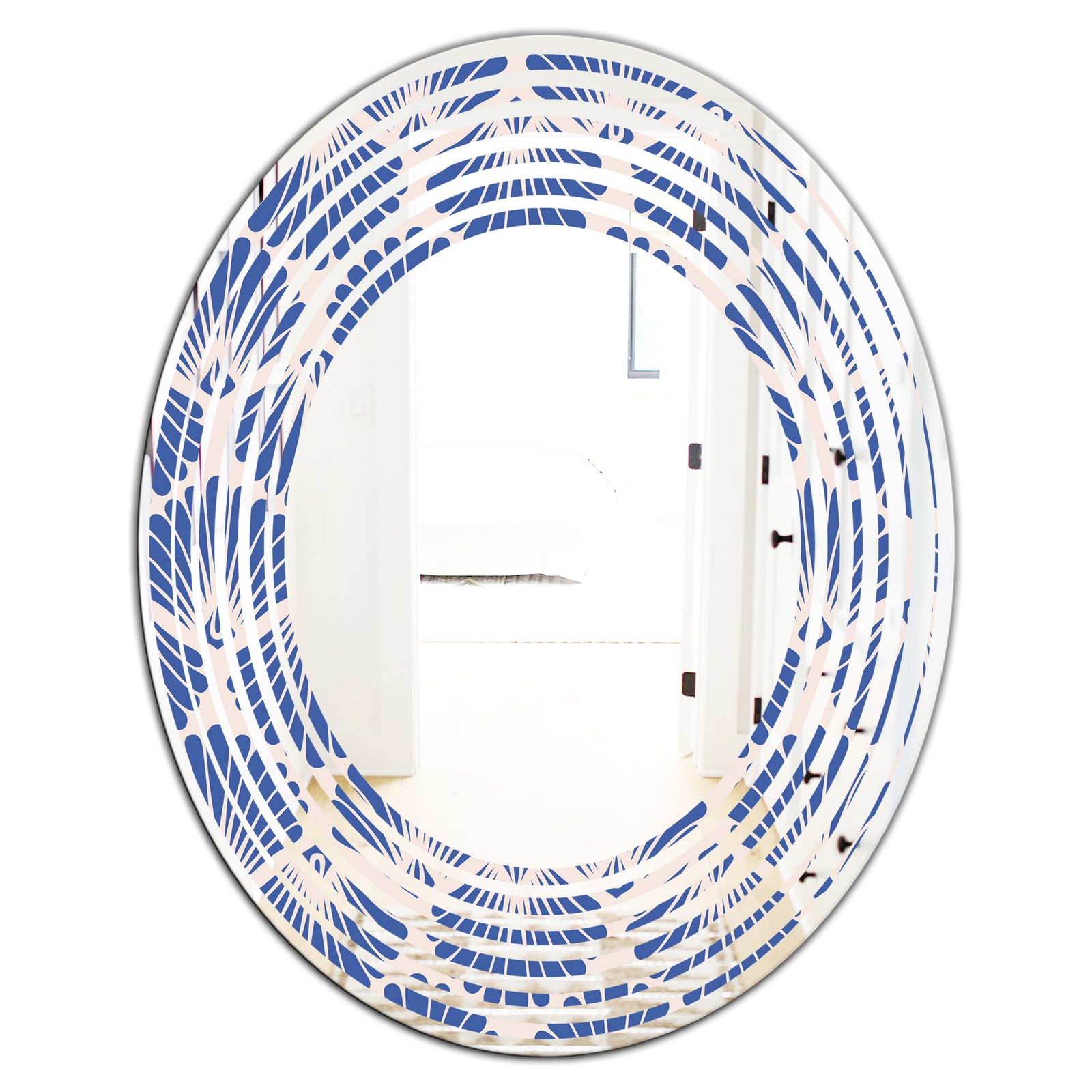 Retro Blue Waves - Modern Round or Oval Wall Mirror - Wave