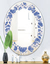 Retro Blue Waves - Modern Round or Oval Wall Mirror - Leaves