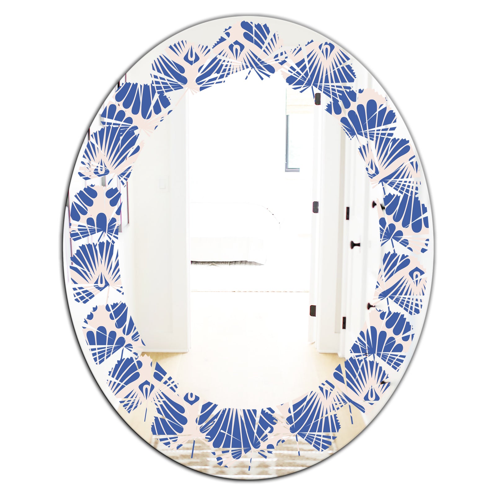 Retro Blue Waves - Modern Round or Oval Wall Mirror - Leaves
