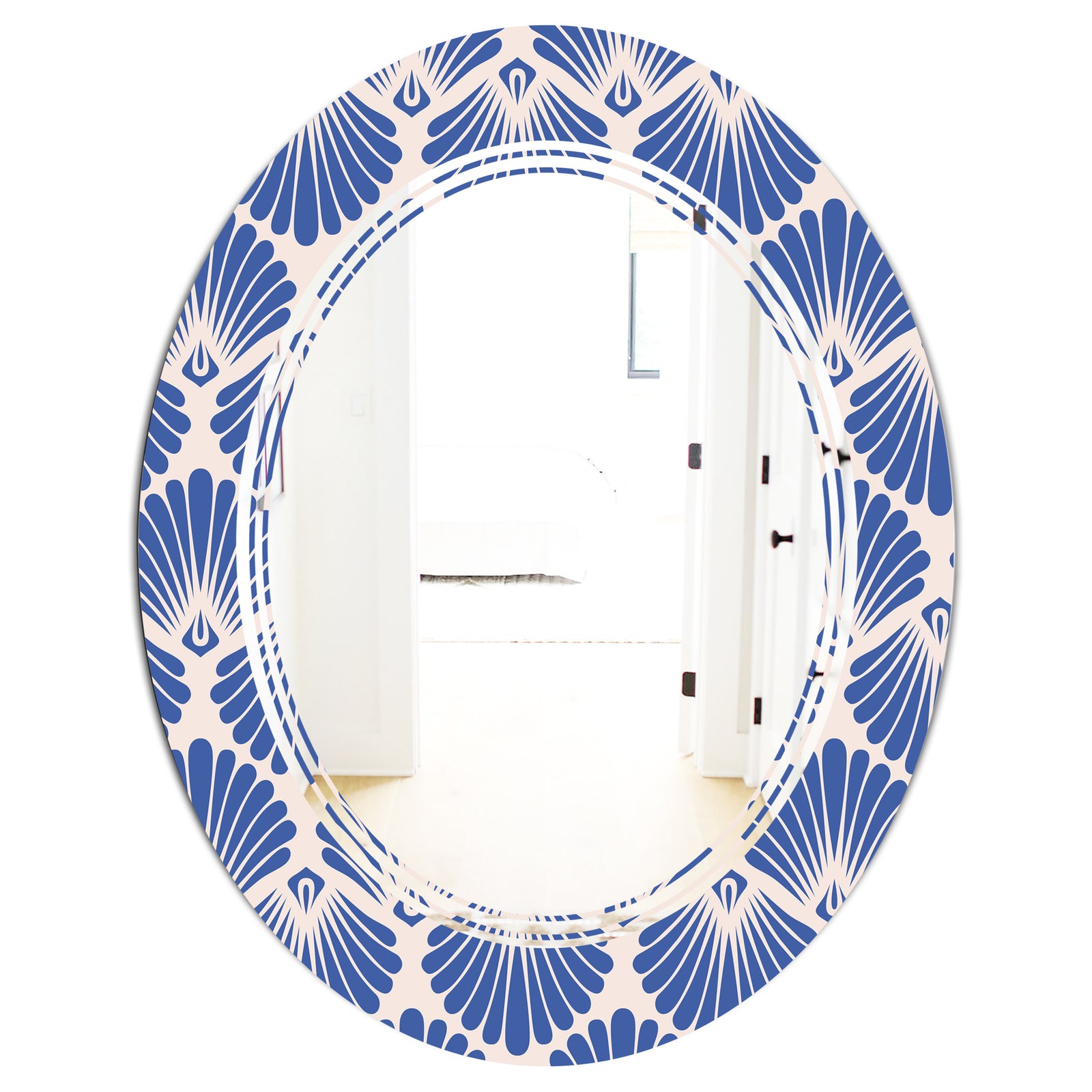 Retro Blue Waves - Modern Round or Oval Wall Mirror - Triple C