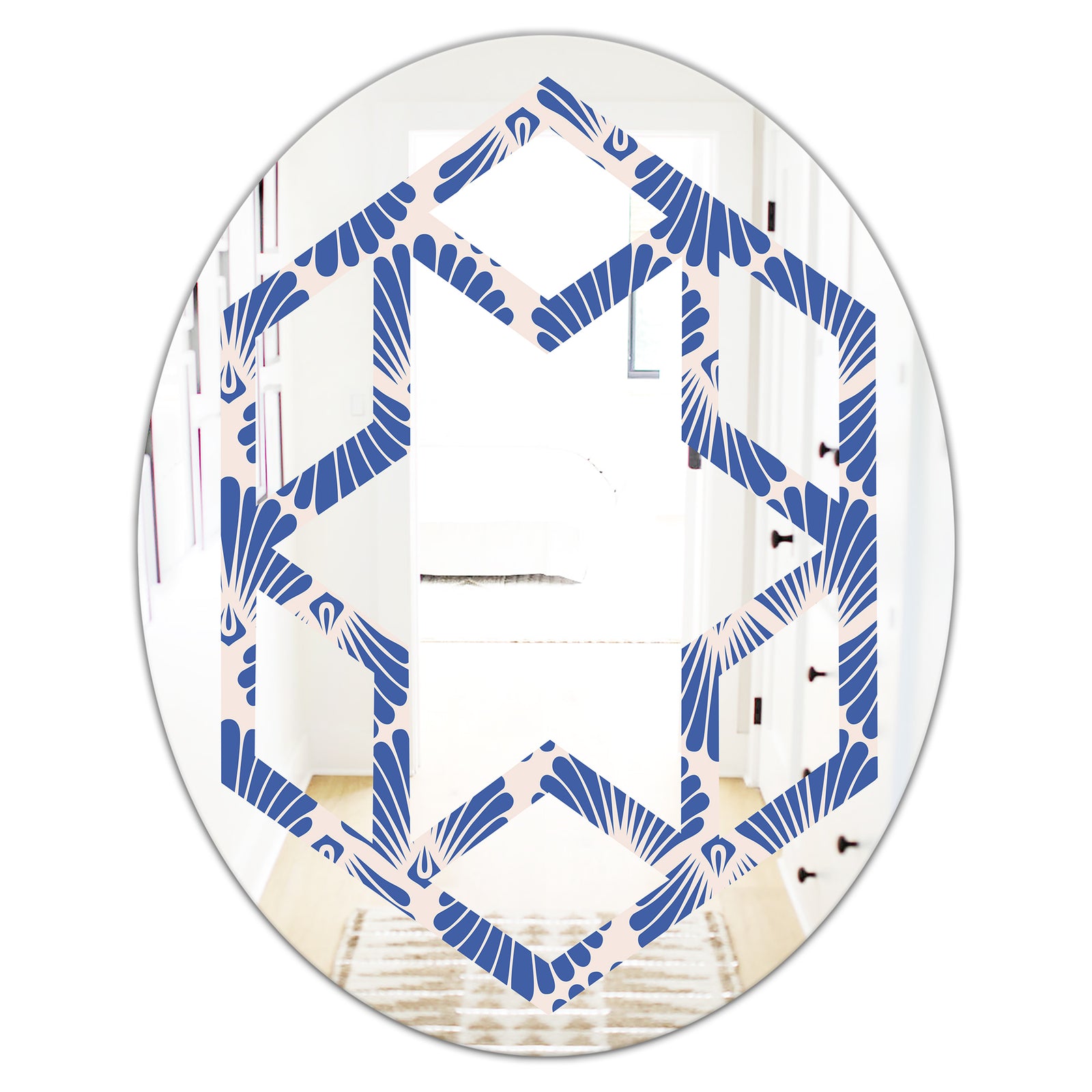Retro Blue Waves - Modern Round or Oval Wall Mirror - Hexagon Star