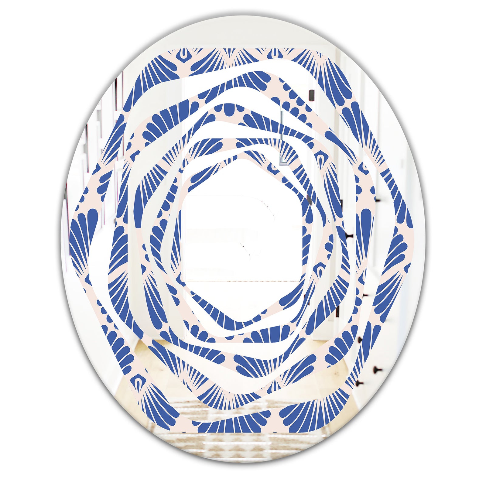 Retro Blue Waves - Modern Round or Oval Wall Mirror - Whirl