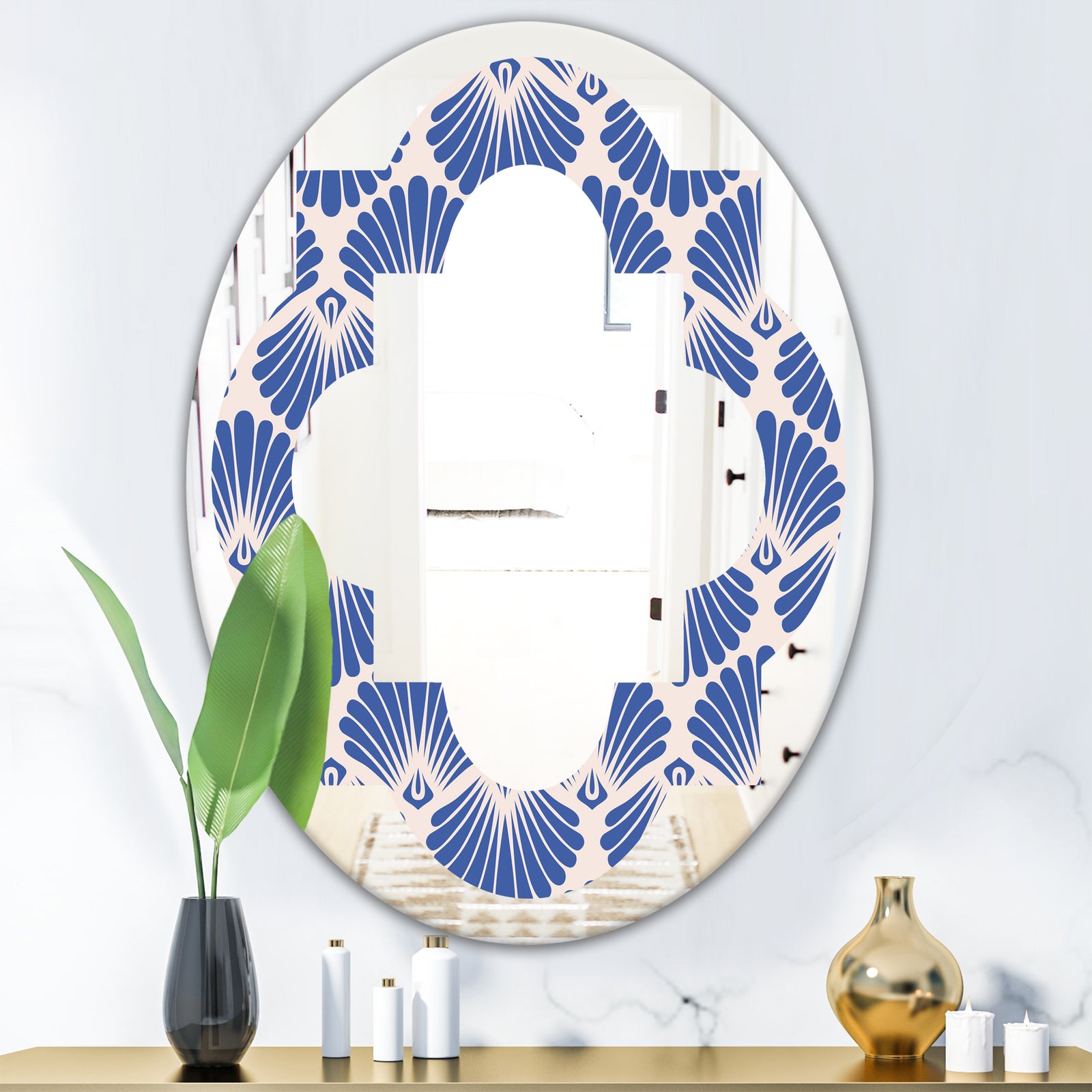 Retro Blue Waves - Modern Round or Oval Wall Mirror - Quatrefoil