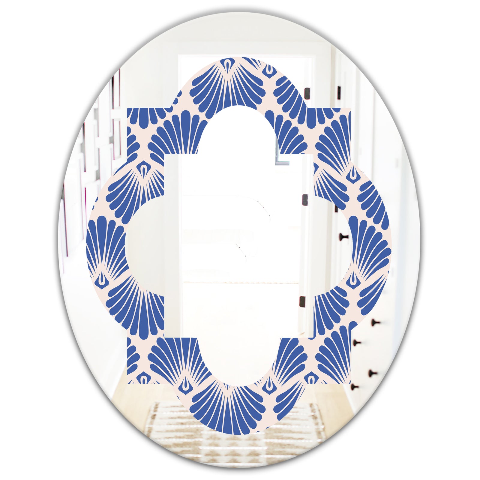 Retro Blue Waves - Modern Round or Oval Wall Mirror - Quatrefoil