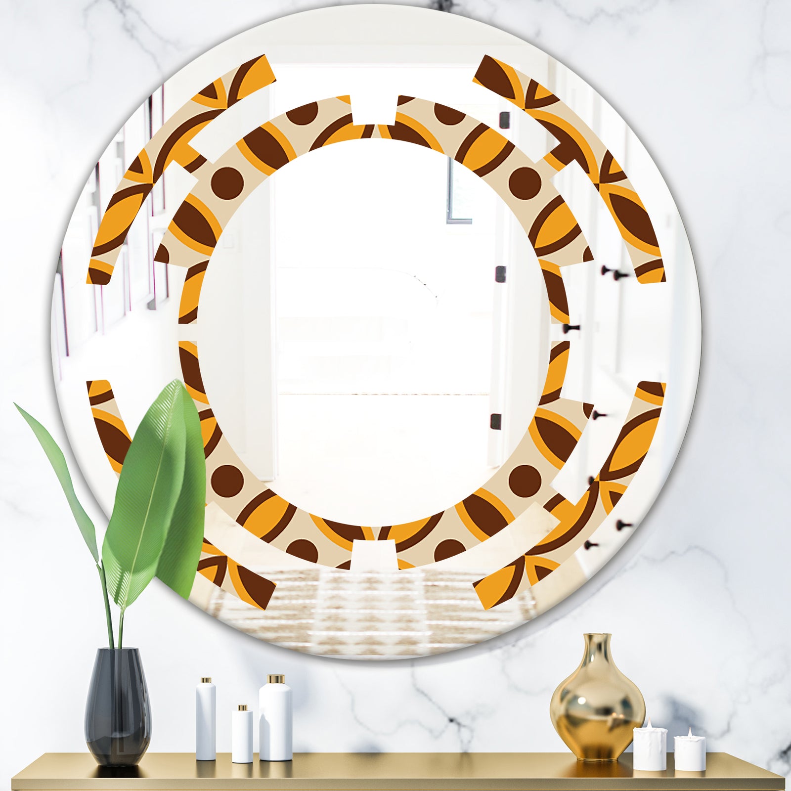Retro Ornamental Design V - Modern Round or Oval Wall Mirror - Space