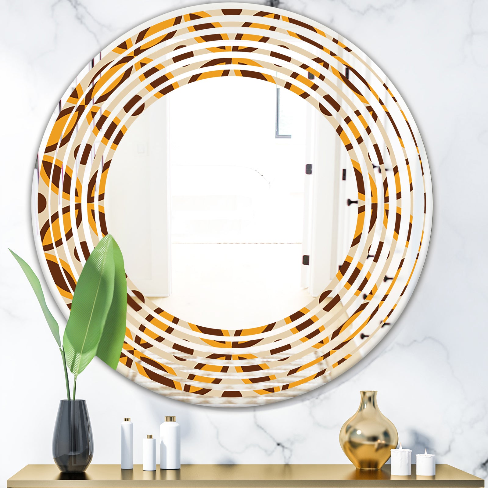 Retro Ornamental Design V - Modern Round or Oval Wall Mirror - Wave