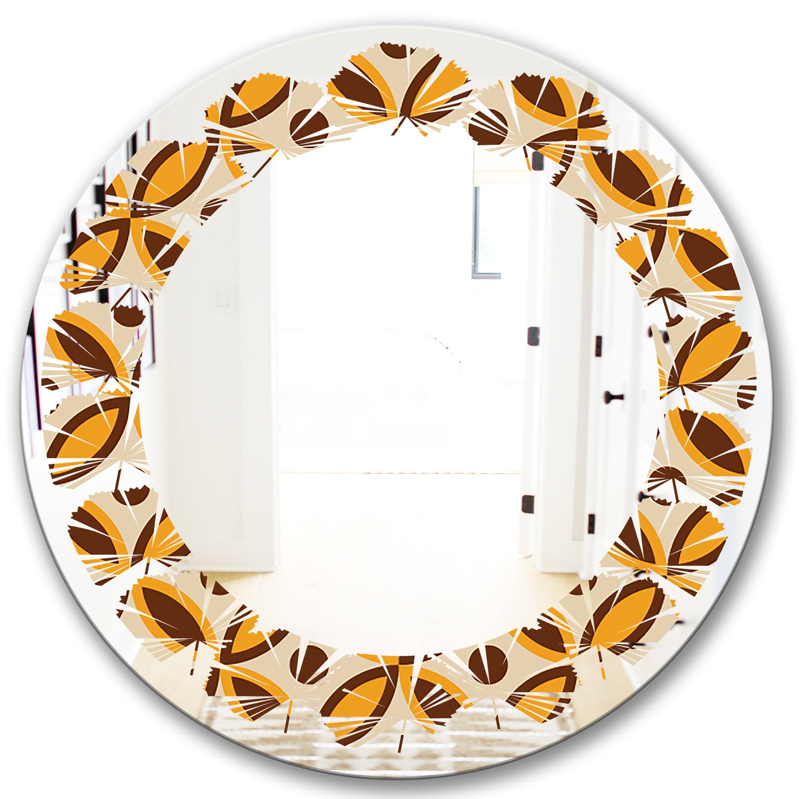 Retro Ornamental Design V - Modern Round or Oval Wall Mirror - Leaves