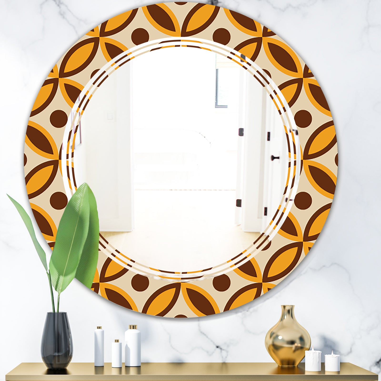 Retro Ornamental Design V - Modern Round or Oval Wall Mirror - Triple C