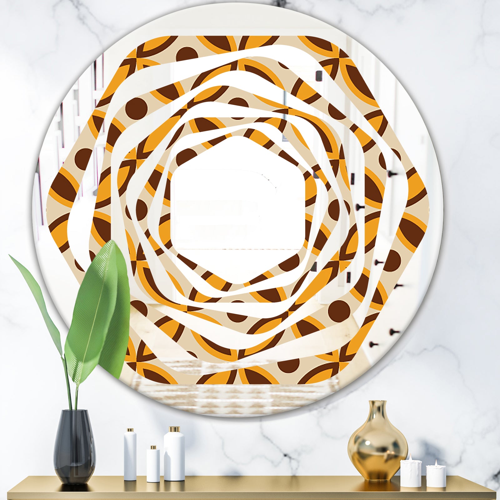 Retro Ornamental Design V - Modern Round or Oval Wall Mirror - Whirl