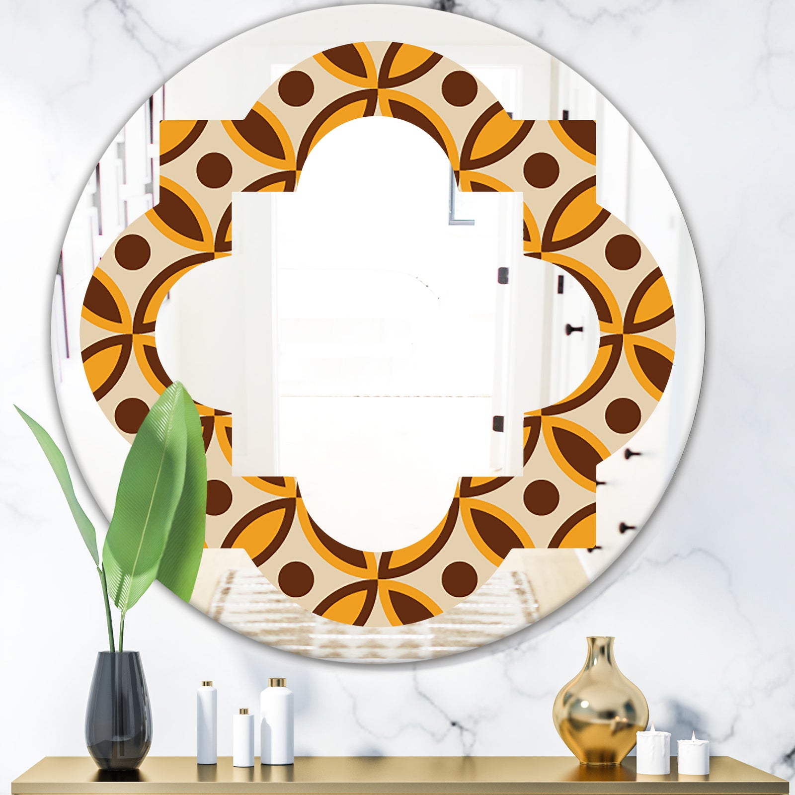 Retro Ornamental Design V - Modern Round or Oval Wall Mirror - Quatrefoil