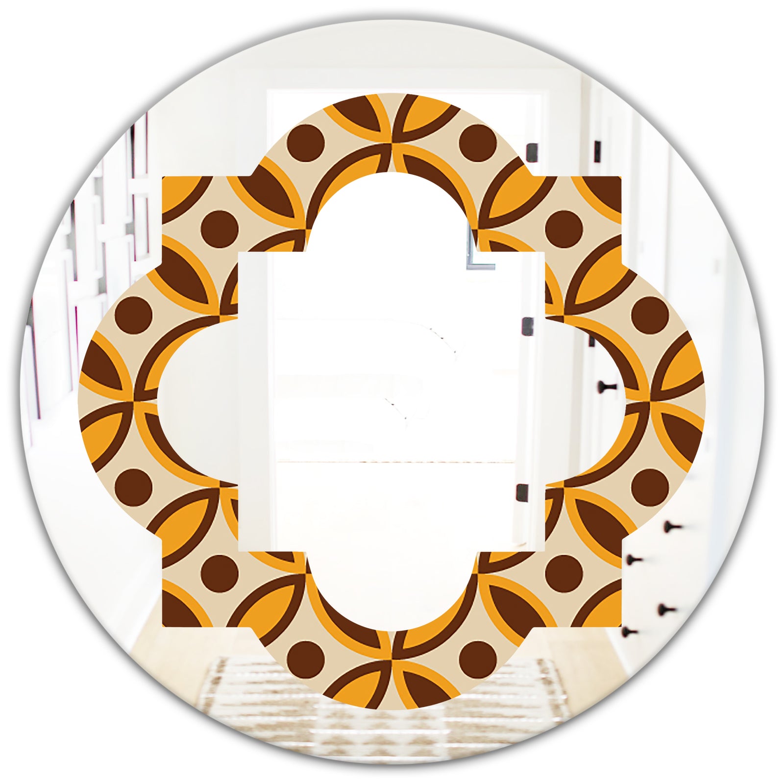 Retro Ornamental Design V - Modern Round or Oval Wall Mirror - Quatrefoil