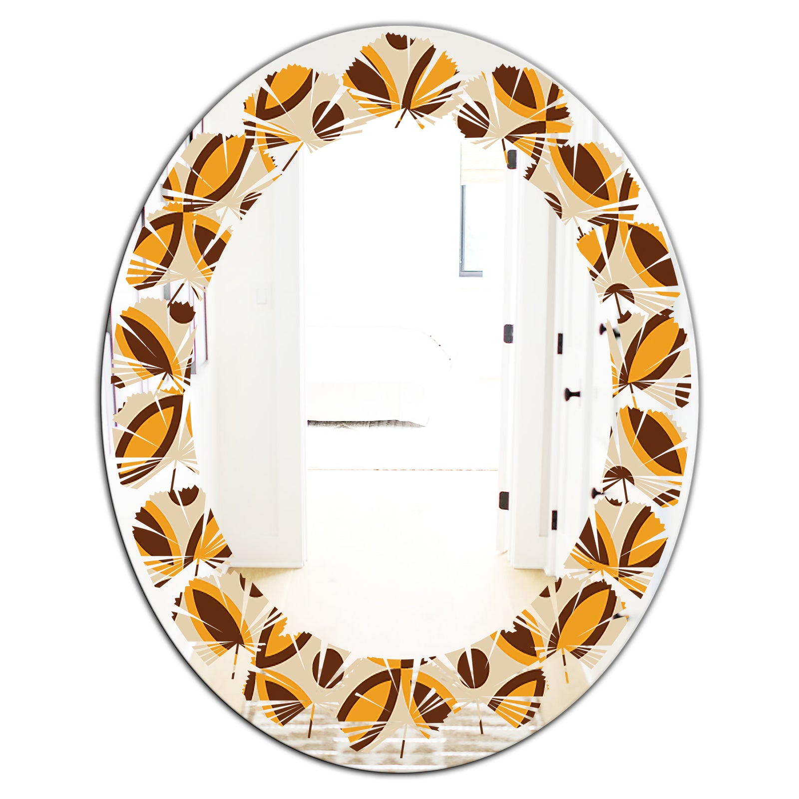 Retro Ornamental Design V - Modern Round or Oval Wall Mirror - Leaves