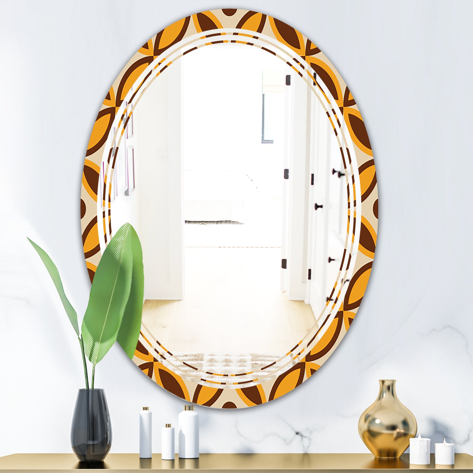 Retro Ornamental Design V - Modern Round or Oval Wall Mirror - Triple C