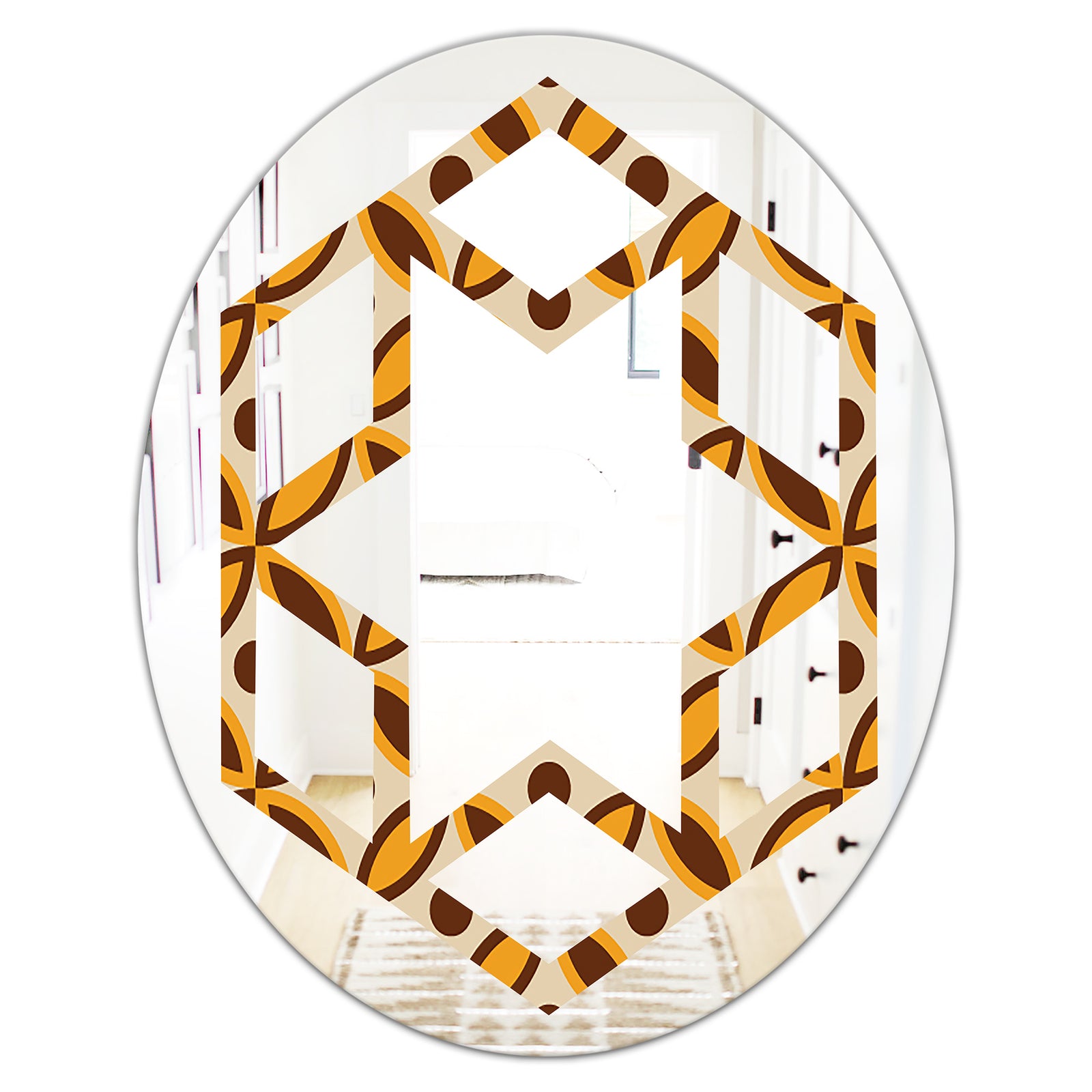Retro Ornamental Design V - Modern Round or Oval Wall Mirror - Hexagon Star