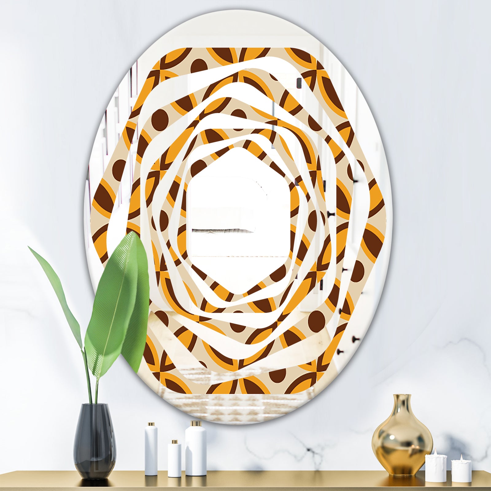 Retro Ornamental Design V - Modern Round or Oval Wall Mirror - Whirl
