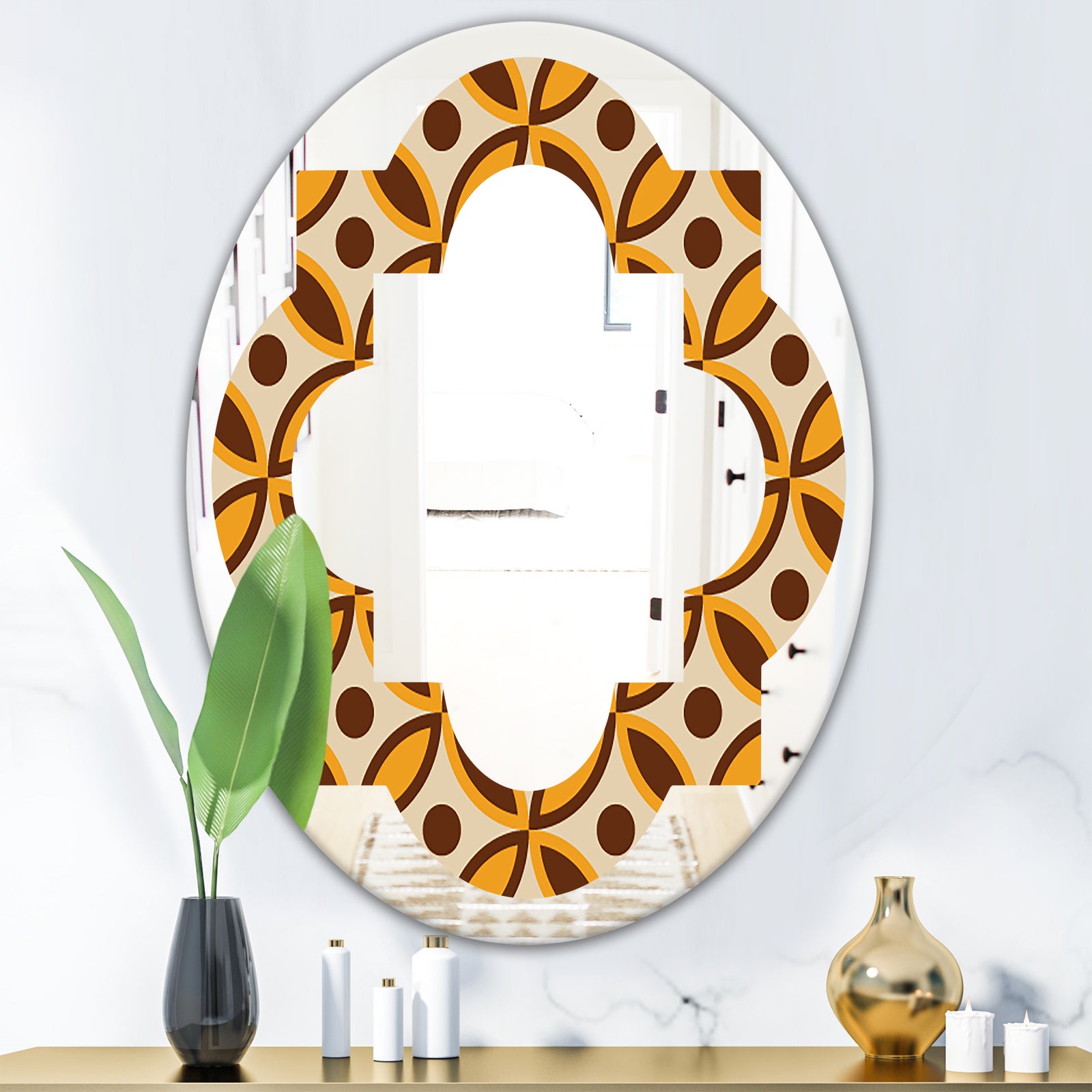 Retro Ornamental Design V - Modern Round or Oval Wall Mirror - Quatrefoil