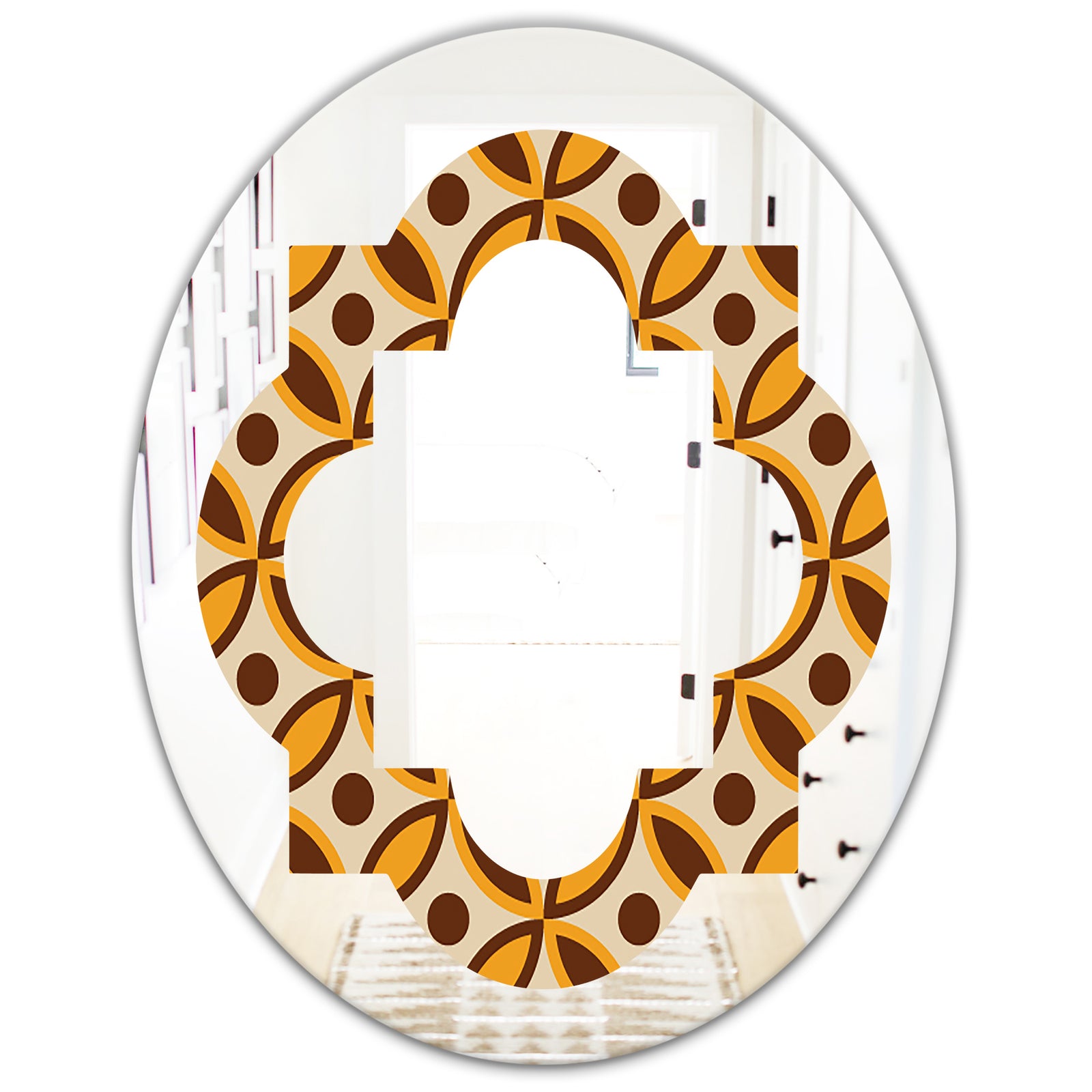 Retro Ornamental Design V - Modern Round or Oval Wall Mirror - Quatrefoil