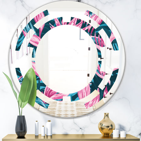 Handdrawn Tropical Flowers - Modern Round or Oval Wall Mirror - Space