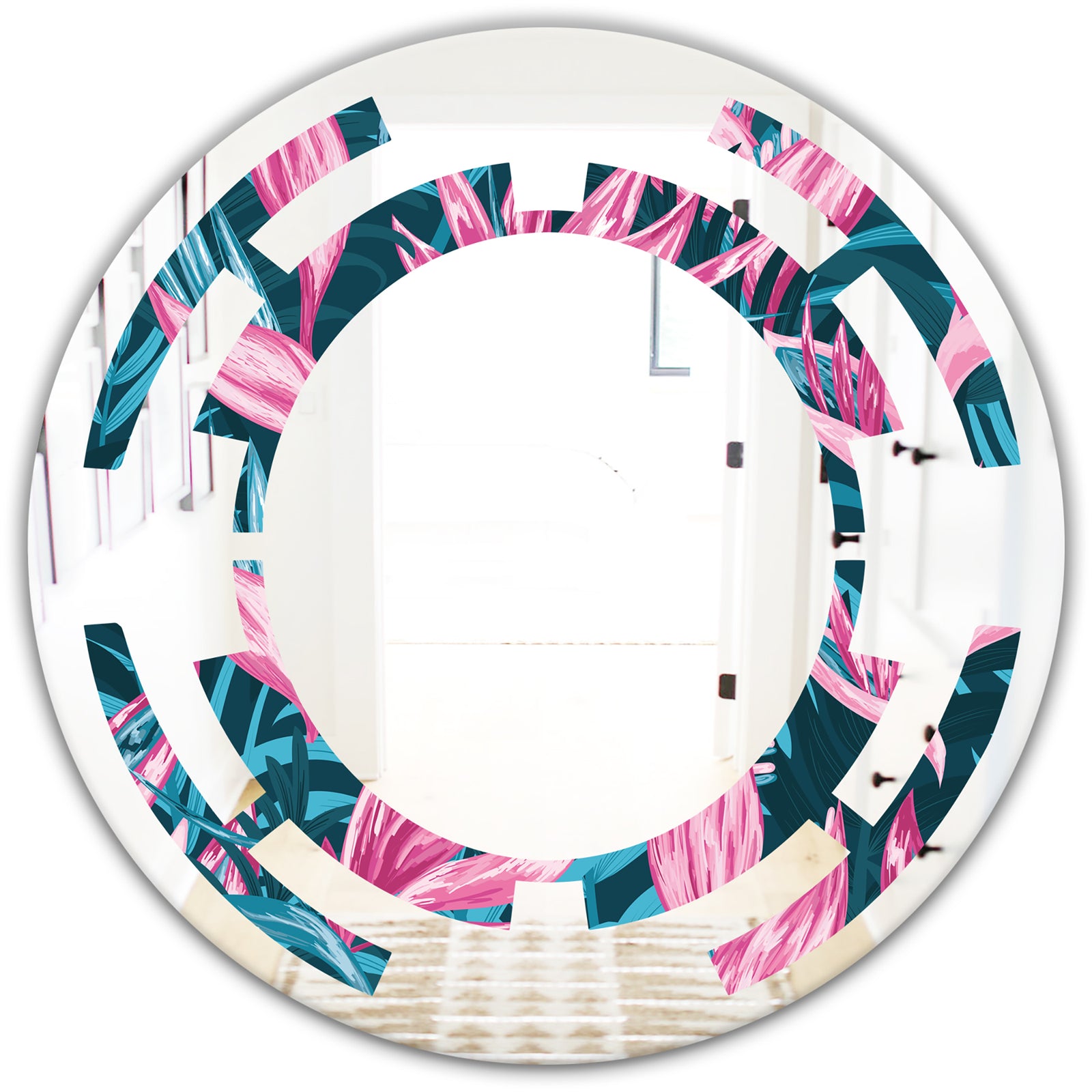Handdrawn Tropical Flowers - Modern Round or Oval Wall Mirror - Space