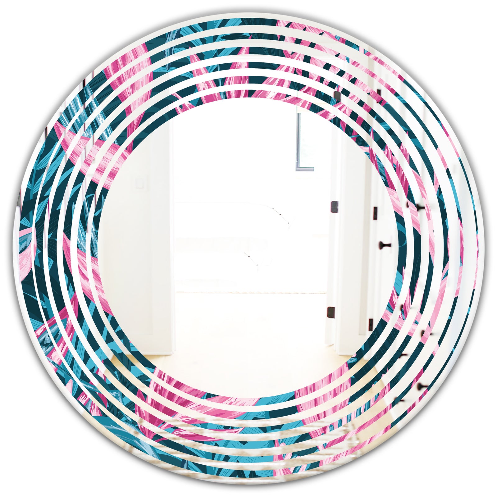 Handdrawn Tropical Flowers - Modern Round or Oval Wall Mirror - Wave