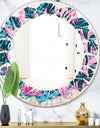 Handdrawn Tropical Flowers - Modern Round or Oval Wall Mirror - Leaves