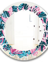 Handdrawn Tropical Flowers - Modern Round or Oval Wall Mirror - Leaves