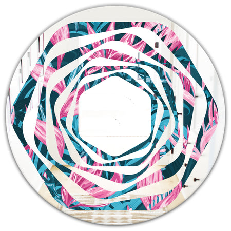 Handdrawn Tropical Flowers - Modern Round or Oval Wall Mirror - Whirl