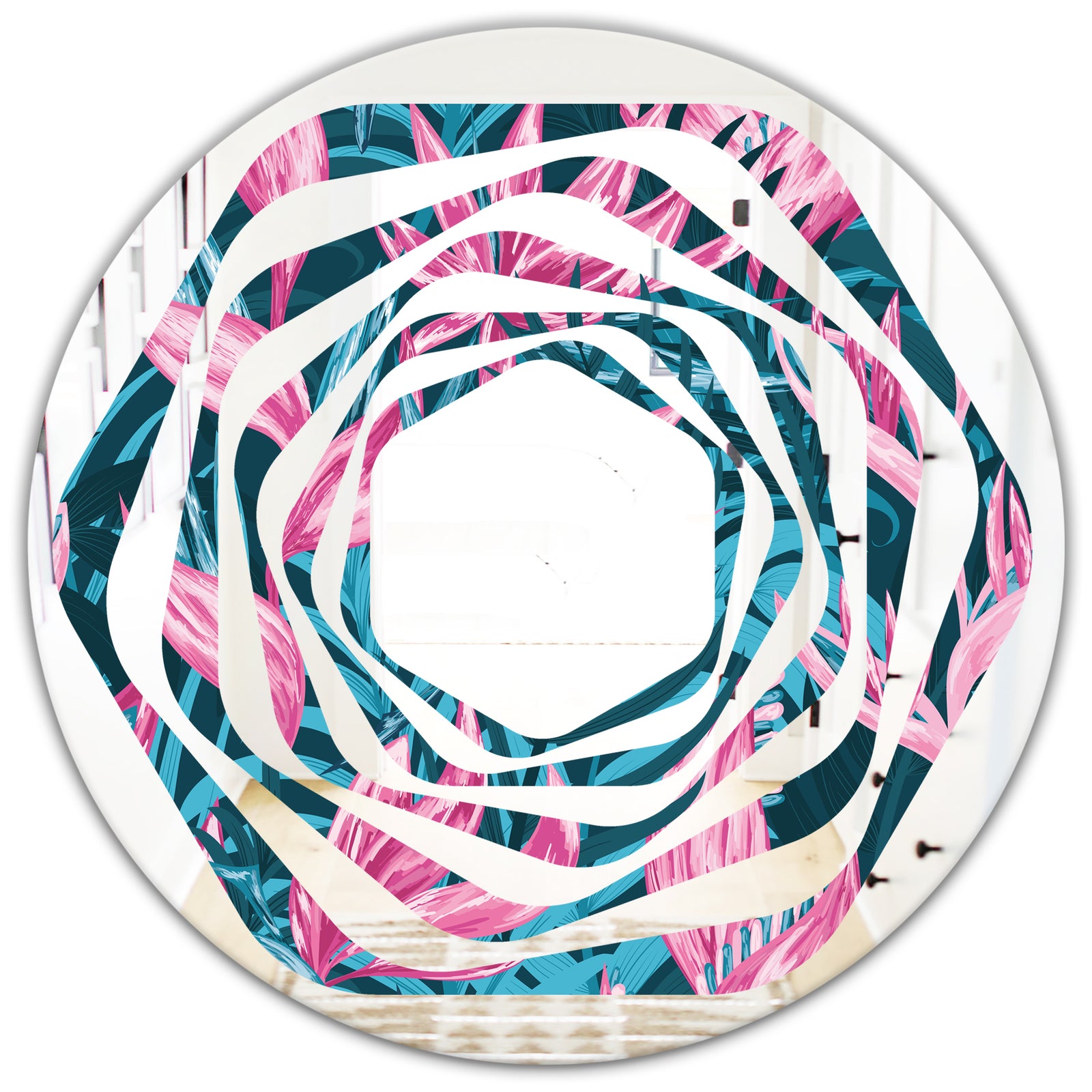 Handdrawn Tropical Flowers - Modern Round or Oval Wall Mirror - Whirl