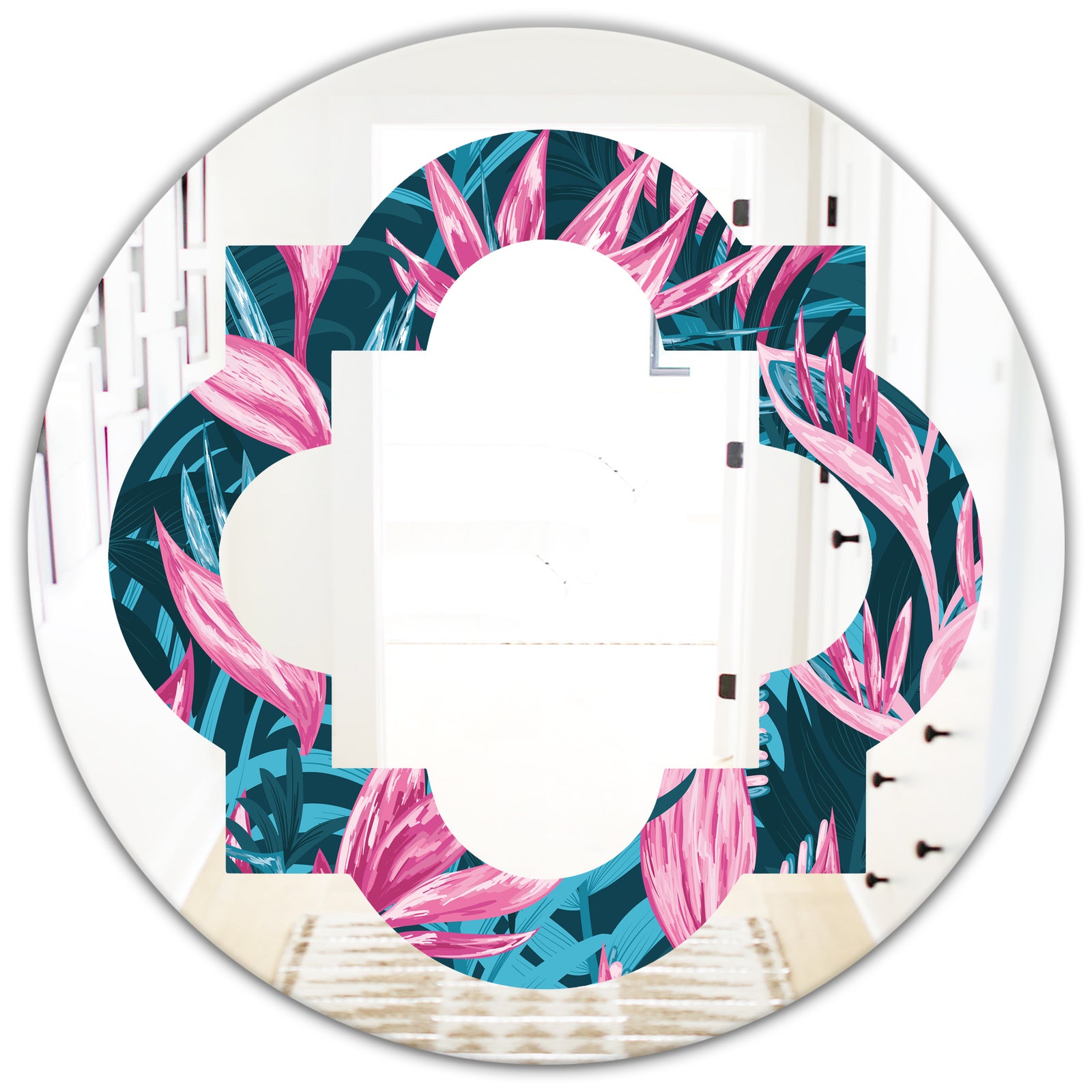 Handdrawn Tropical Flowers - Modern Round or Oval Wall Mirror - Quatrefoil