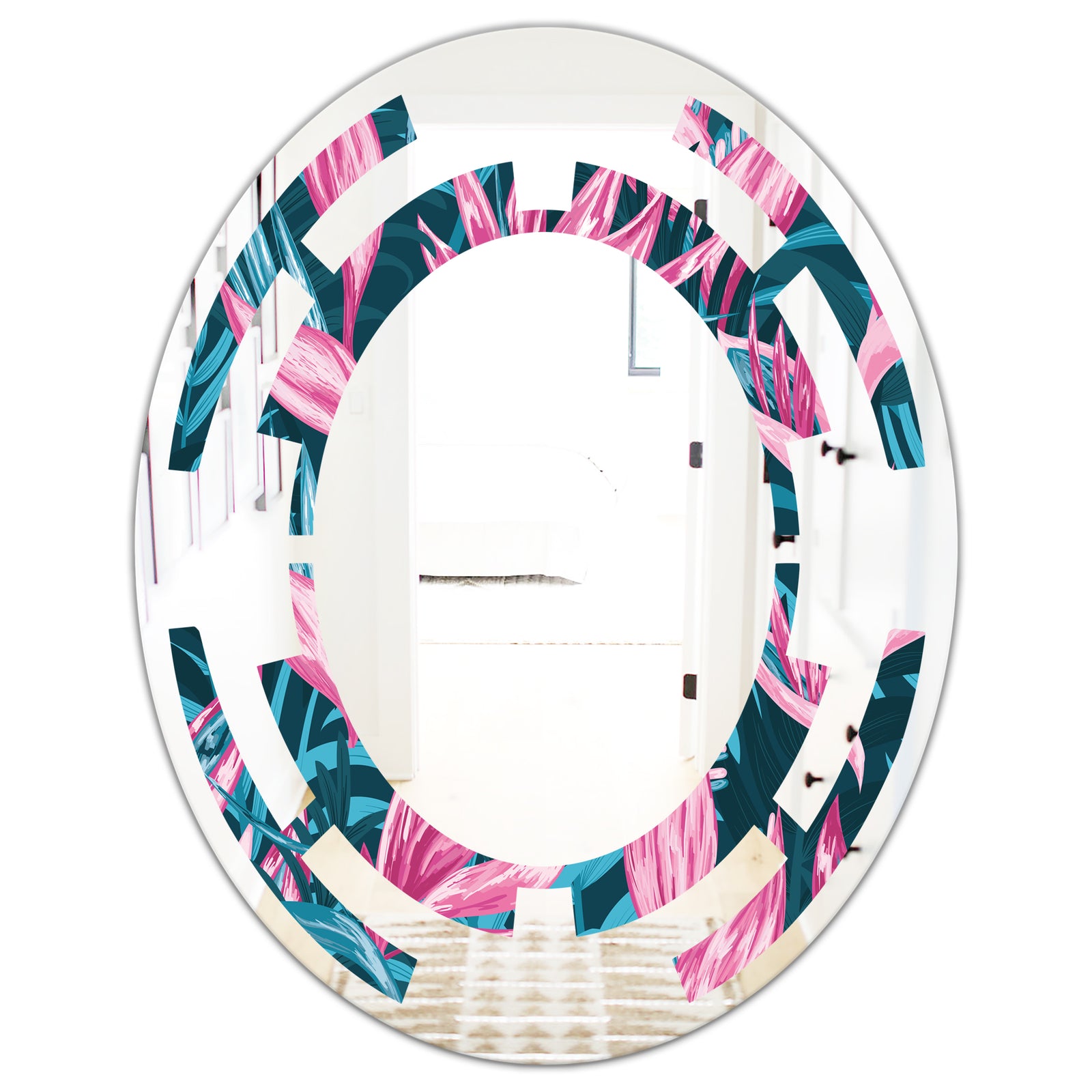 Handdrawn Tropical Flowers - Modern Round or Oval Wall Mirror - Space