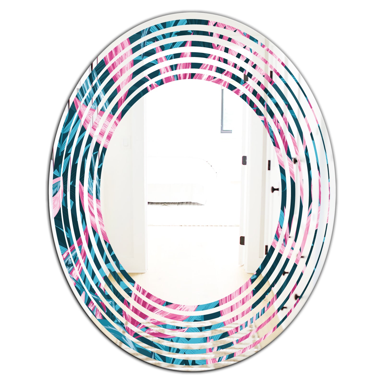 Handdrawn Tropical Flowers - Modern Round or Oval Wall Mirror - Wave
