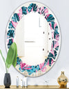 Handdrawn Tropical Flowers - Modern Round or Oval Wall Mirror - Leaves