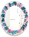 Handdrawn Tropical Flowers - Modern Round or Oval Wall Mirror - Leaves
