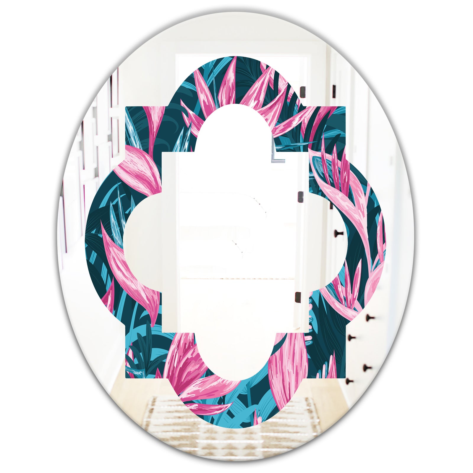 Handdrawn Tropical Flowers - Modern Round or Oval Wall Mirror - Quatrefoil