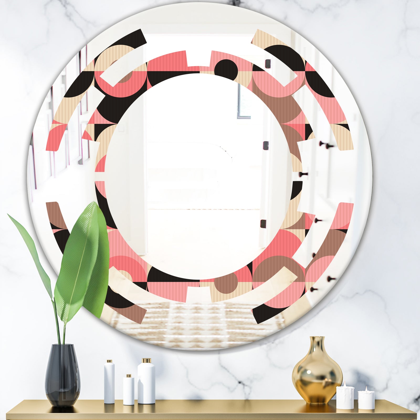 Retro Geometric Design XI - Modern Round or Oval Wall Mirror - Space