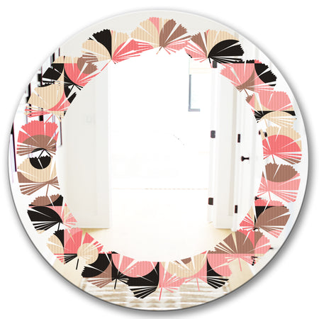 Retro Geometric Design XI - Modern Round or Oval Wall Mirror - Leaves