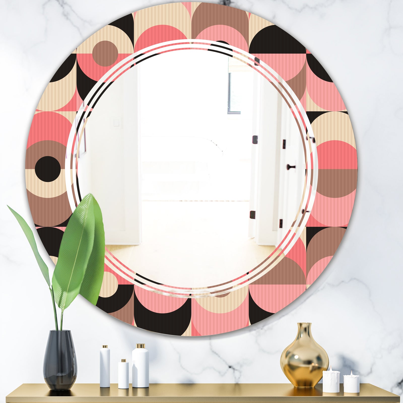 Retro Geometric Design XI - Modern Round or Oval Wall Mirror - Triple C