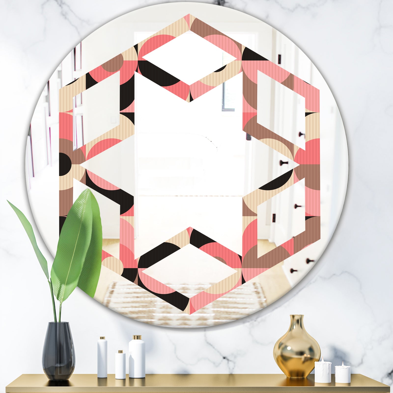 Retro Geometric Design XI - Modern Round or Oval Wall Mirror - Hexagon Star