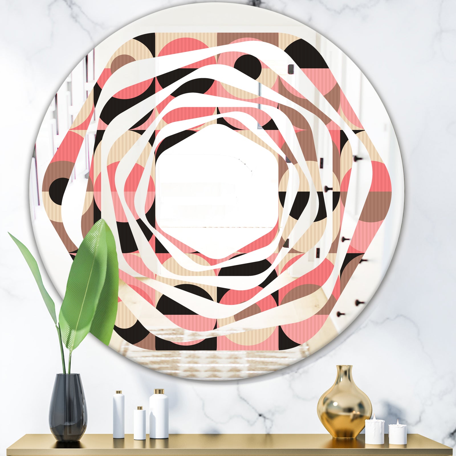 Retro Geometric Design XI - Modern Round or Oval Wall Mirror - Whirl